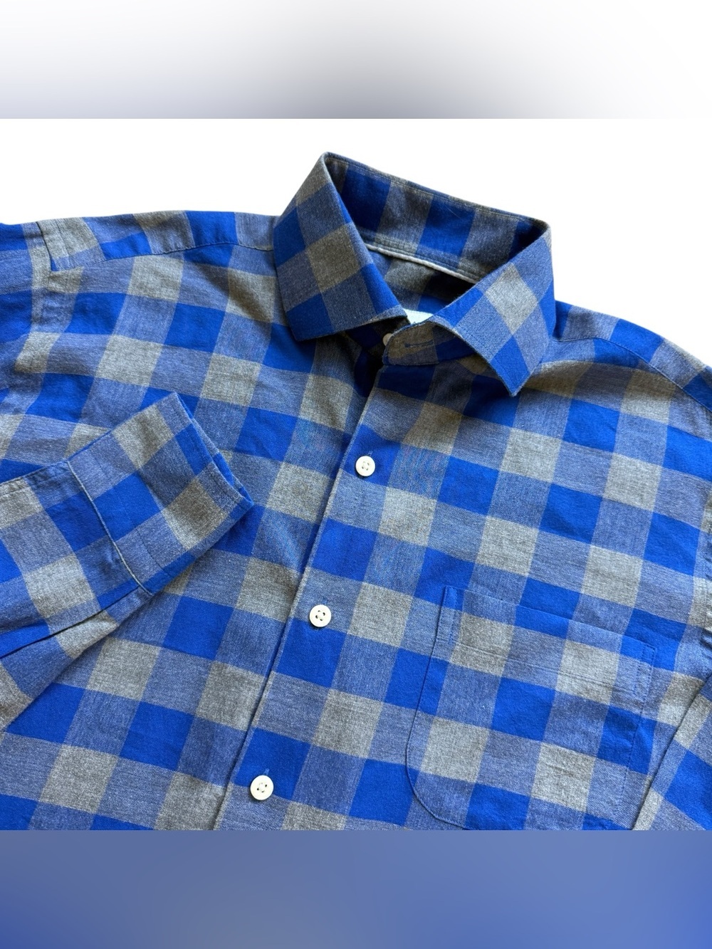 Peter Millar Blue Gray Buffalo Check Button Front Cotton Flannel Shirt S Office